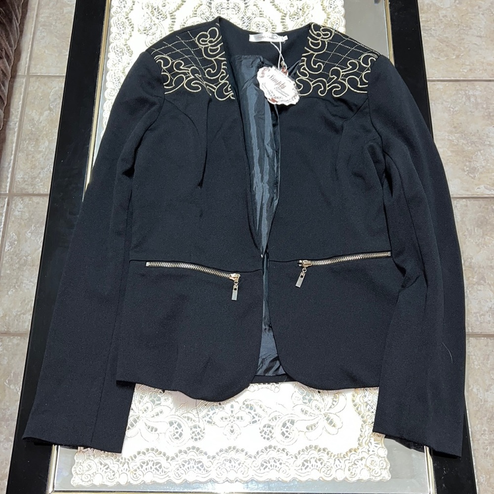 Simply Couture black blazer with gold embroidery